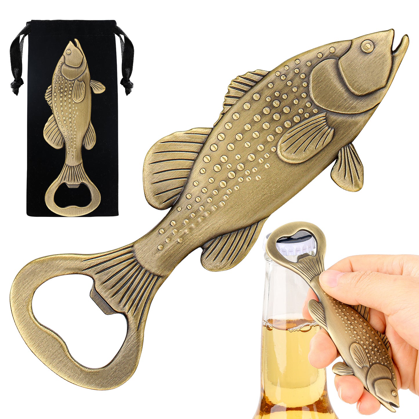 Creative Sea Bassr Bottle Opner With Velvet Bag , Exclusive Gift For Fishing Enthusiasts, Bar Tool For Beer Enthusiasts, Ideal For Home And Bar Use, Novel Bar Accessories For Opening Beer