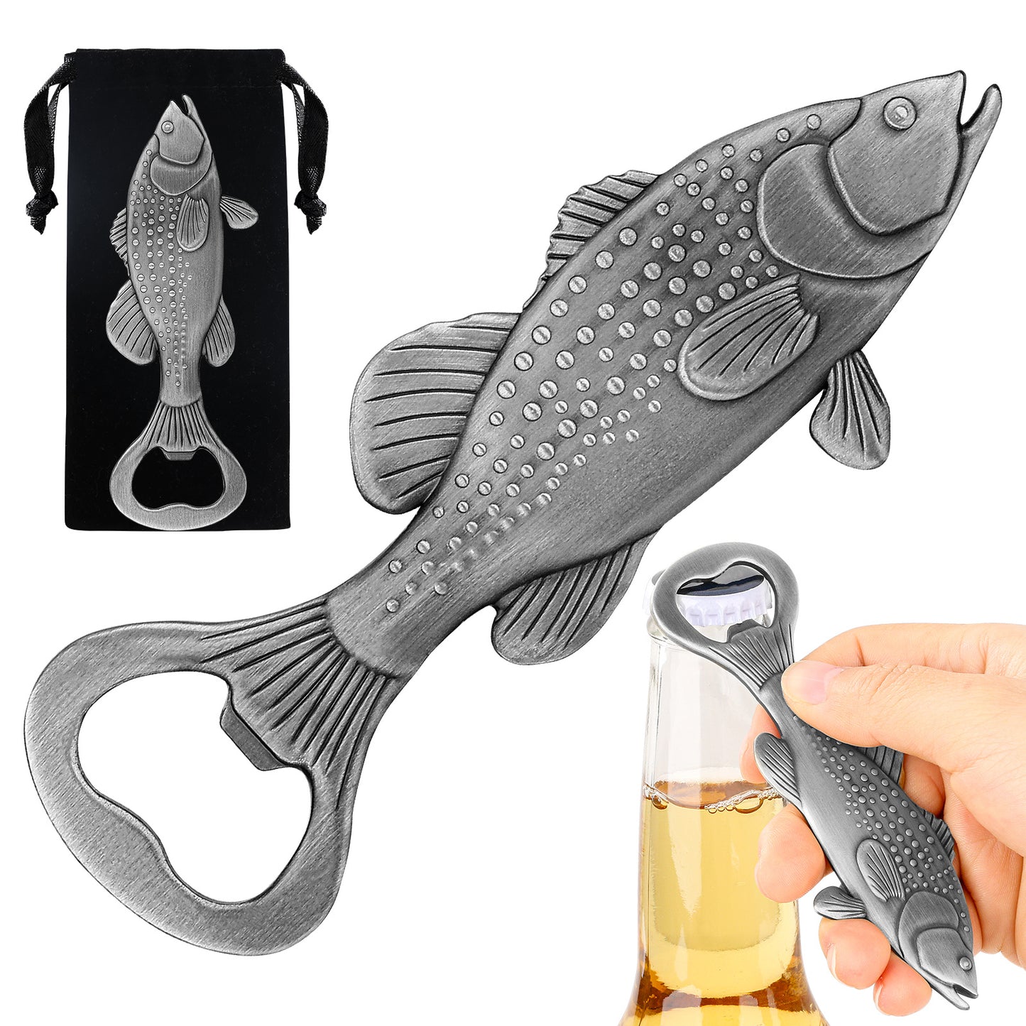 Creative Sea Bassr Bottle Opner With Velvet Bag , Exclusive Gift For Fishing Enthusiasts, Bar Tool For Beer Enthusiasts, Ideal For Home And Bar Use, Novel Bar Accessories For Opening Beer