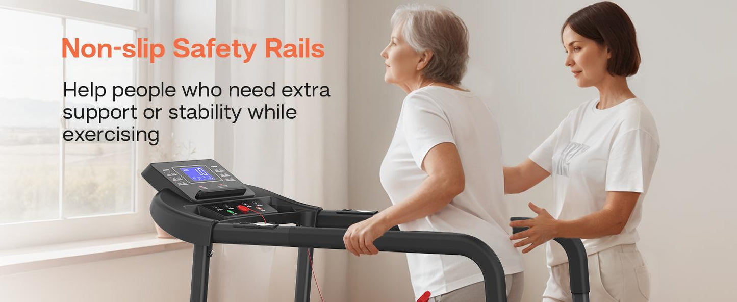 Elderly Rehabilitation Composite Shock-absorbing Treadmill With Extended Handrails And Enlarged Running Platform, Suitable For The Elderly, Load-bearing 300 Pounds, Safety Key, Easy-to-move Wheels