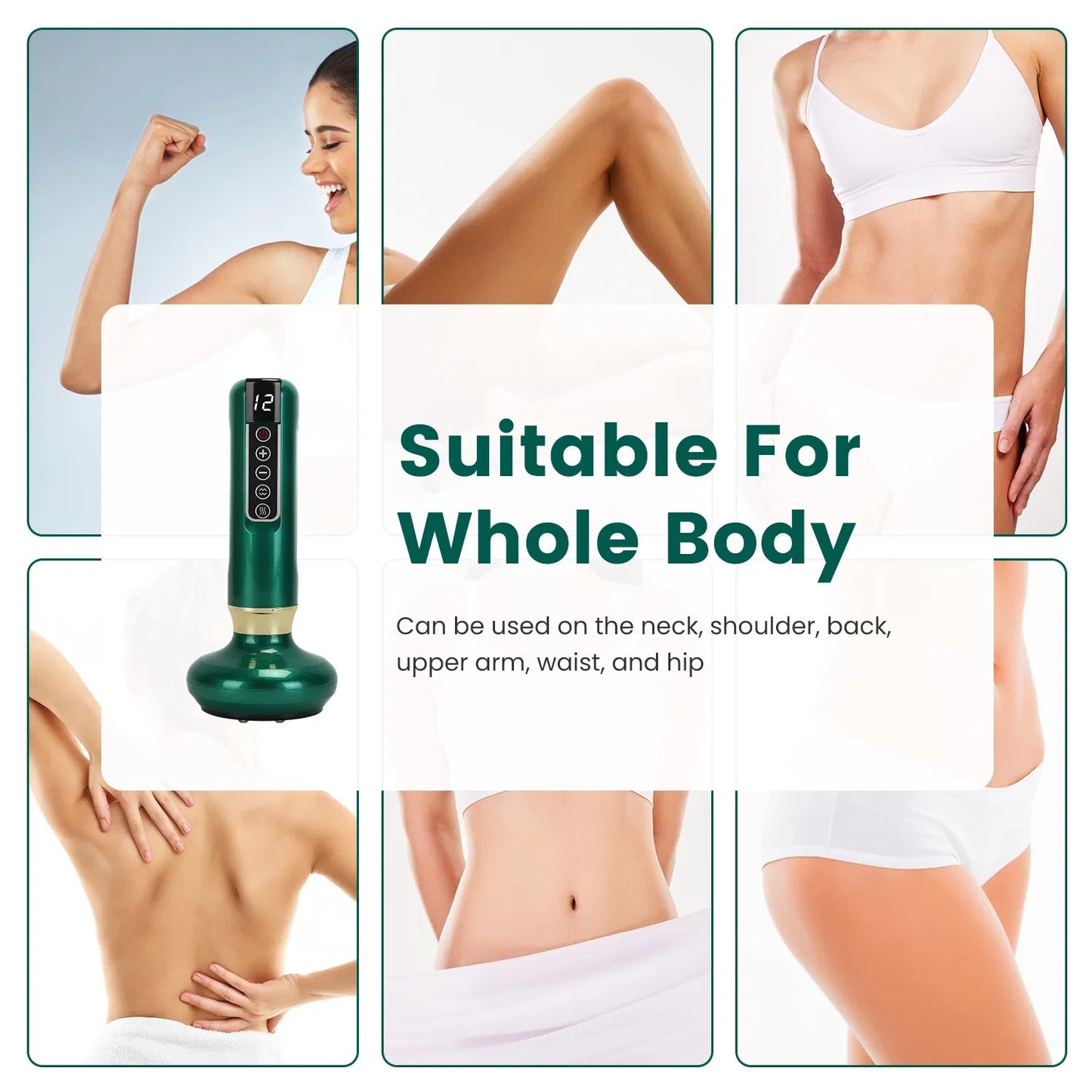 Anti Cellulite Massager Handheld Vacuum Suction Cupping Kit Beauty Tool With 12 Suction Mode 12 Heating 20Mins Auto-Off One-Key Pressure Release For Abdomen Thighs Buttocks Neck GPCT5424