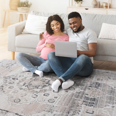 LOOM  LUXE Collection 2X3 Cream Ivory Bordered Non-Shedding Living Room Bedroom Dining Home Office Stylish And Stain Resistant Area Rug